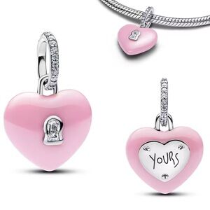 NWOT Pink Ceramic Heart Padlock Dangle Charm Sterling Silver 925